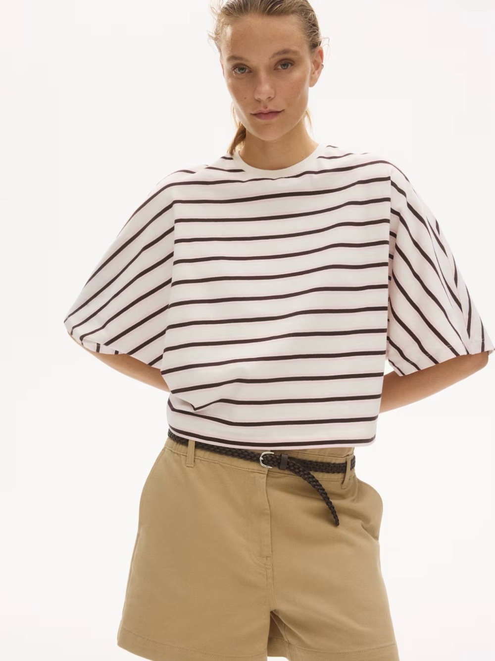 H&M White Tee with Thin Black Stripes